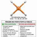Clé démonte-roue en croix - 17, 19, 21, 23 mm