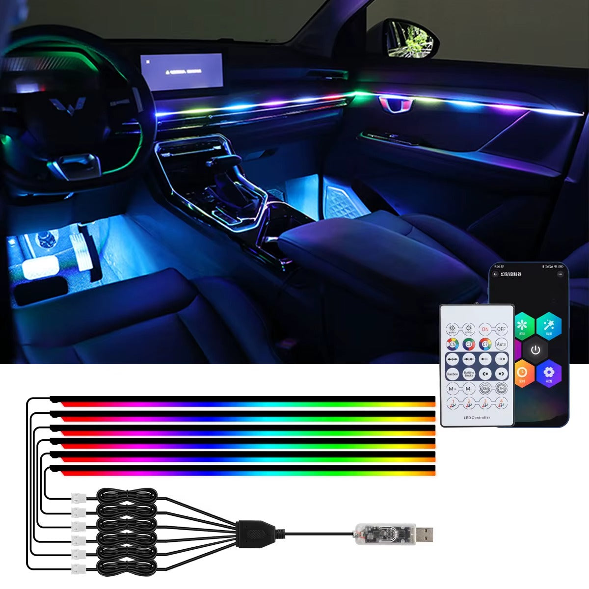 Bandeau LED RGB Acrylique pour Voiture (110/140cm) - Éclairage d'Ambiance Connecté